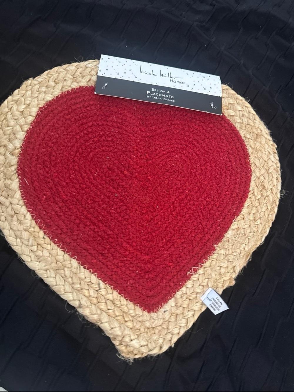 Nicole Miller Red Heart Jute-Trim Placemat set of 2 new